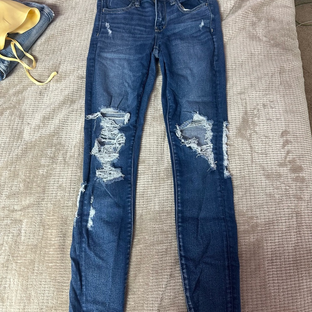 American Eagle Outfitters Blue Skinny Jeans Distressed